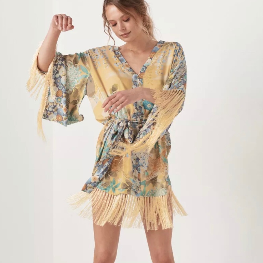 Spell Yellow and Blue Floral Mini Dress